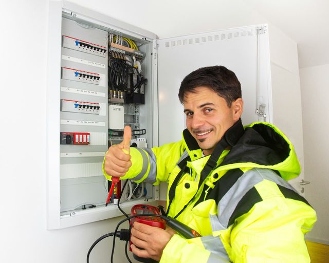 Elektryk podczas pracy — przykład branży, dla której tworzymy strony